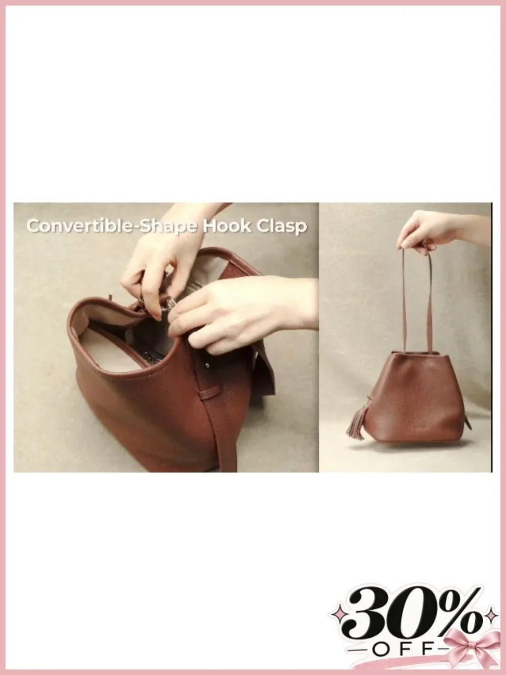 Genuine Leather Small Bucket Bag Crossbody Strap Shoulder Purse